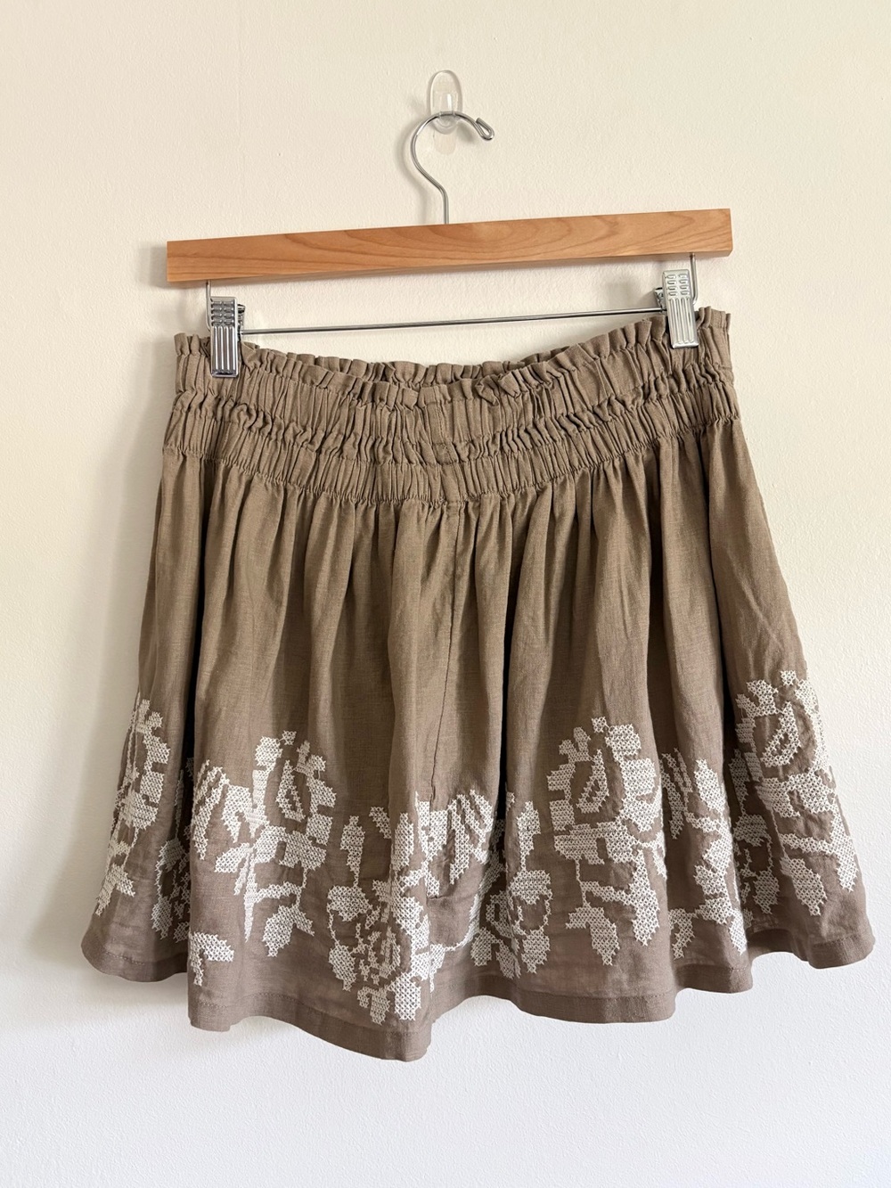 Aerie Linen Blend Embroidered Mini Skirt in Taupe NEW - Picture 4 of 5